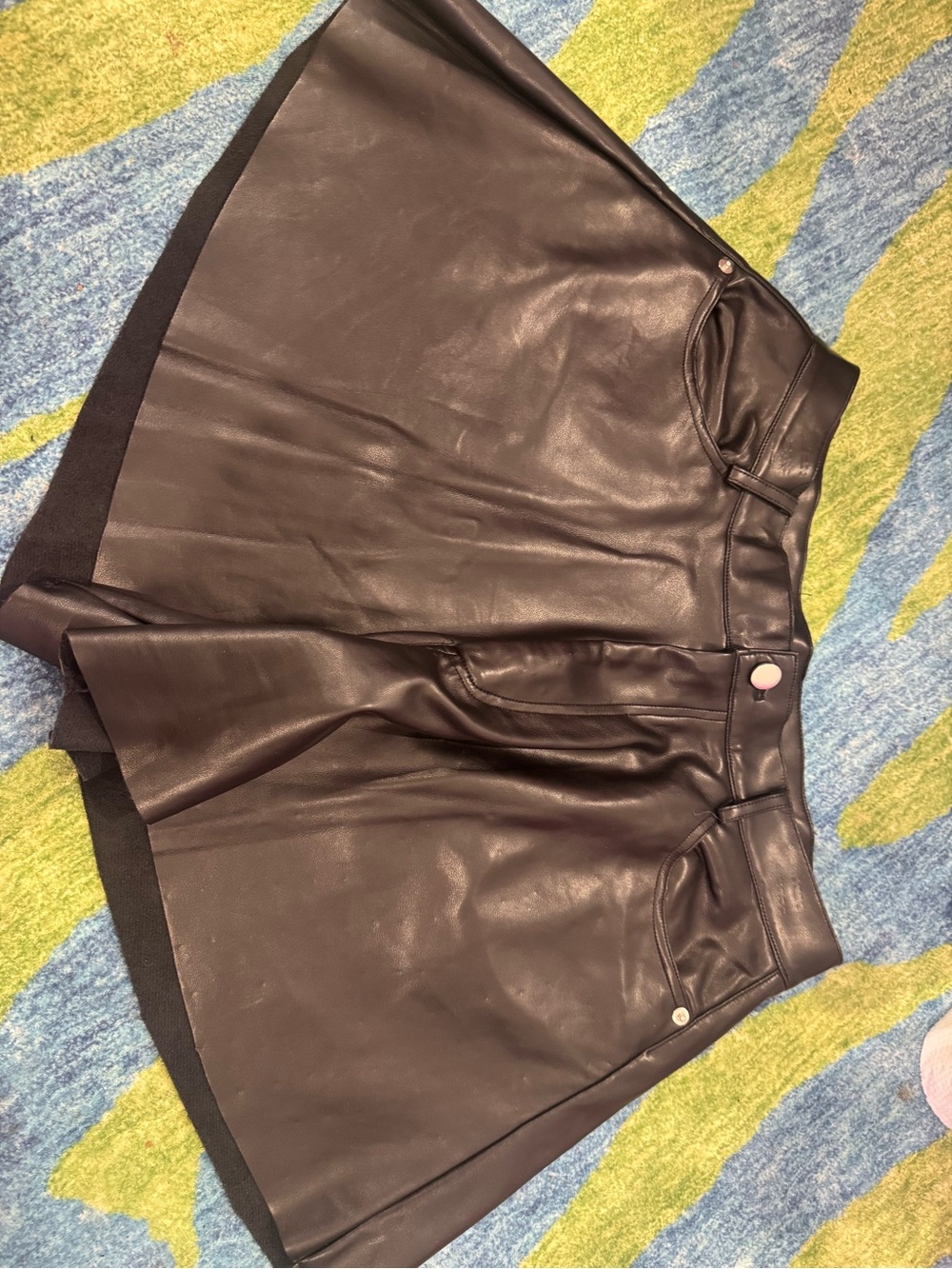 Olivaceous Black High-Waist Faux Leather Shorts